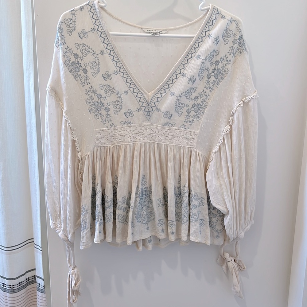 American Eagle Embroidered Boho Top